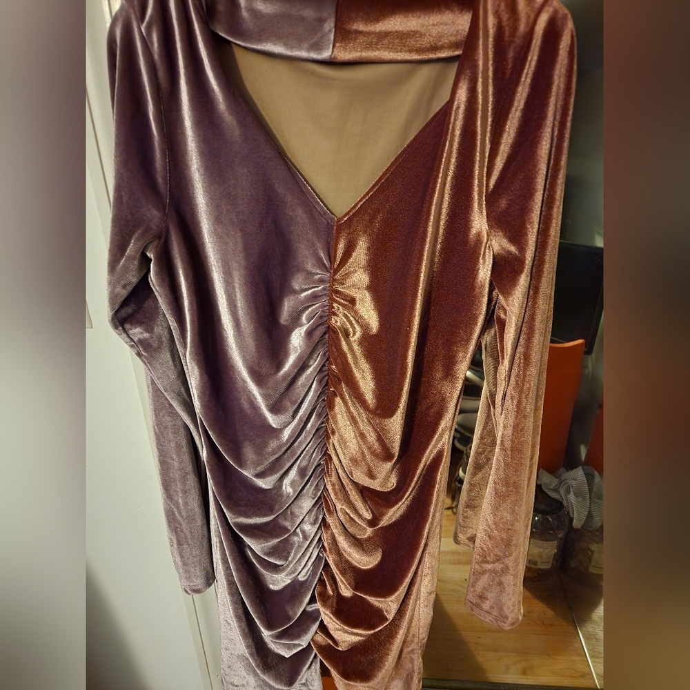 Peach Love California Velvet Long Sleeve Dress